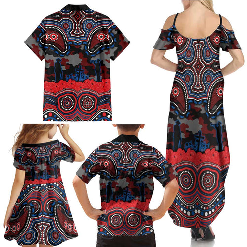 ANZAC Day Newcastle Knights Family Matching Summer Maxi Dress and Hawaiian Shirt Military Memorial Aboriginal Indigenous Art