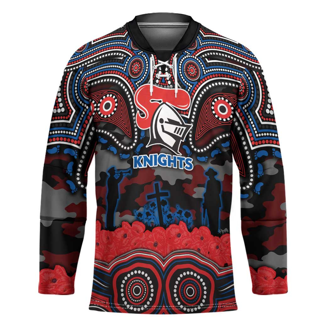 ANZAC Day Newcastle Knights Hockey Jersey Military Memorial Aboriginal Indigenous Art