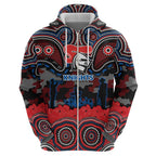 ANZAC Day Newcastle Knights Hoodie Military Memorial Aboriginal Indigenous Art