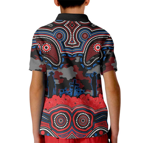 ANZAC Day Newcastle Knights Kid Polo Shirt Military Memorial Aboriginal Indigenous Art