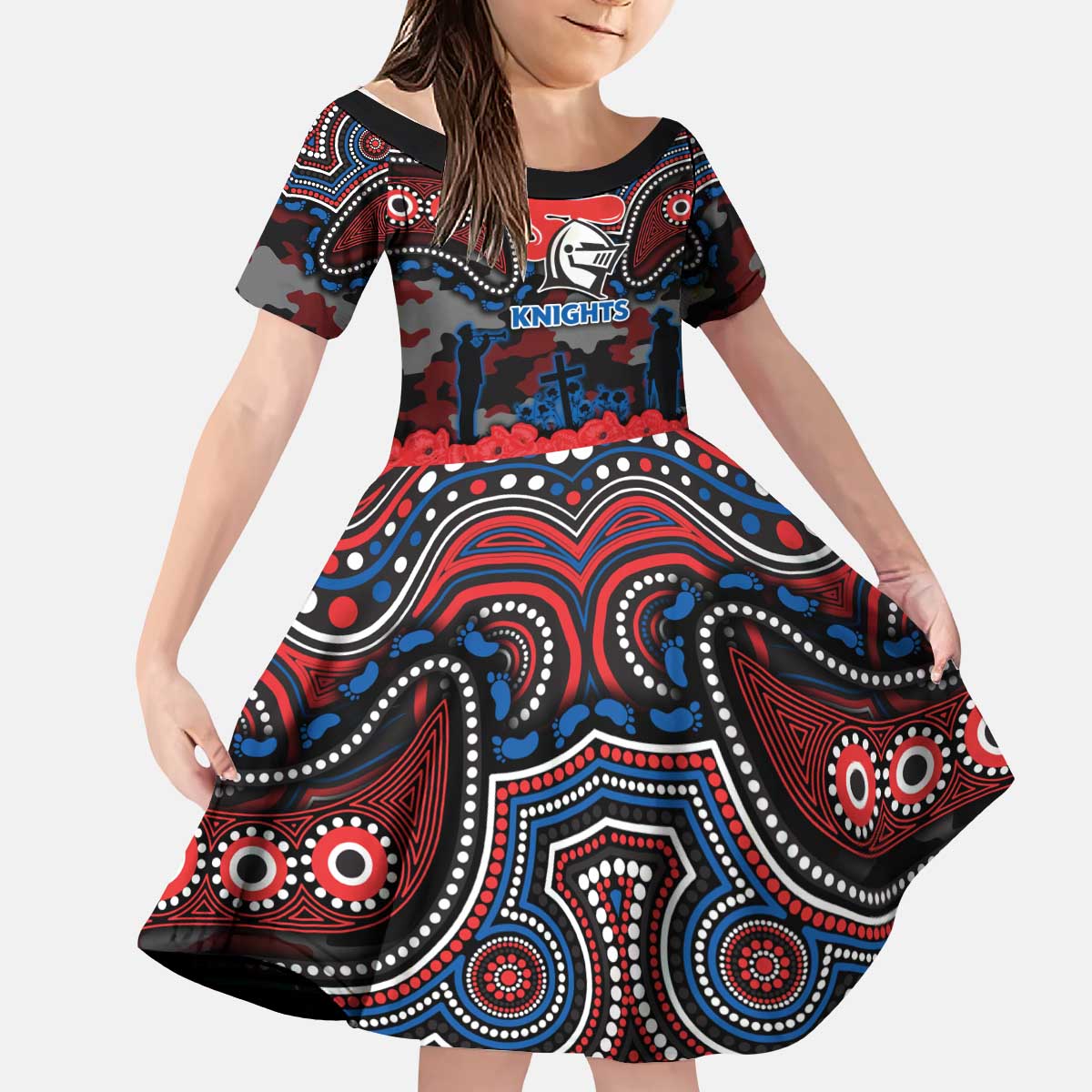 ANZAC Day Newcastle Knights Kid Short Sleeve Dress Military Memorial Aboriginal Indigenous Art