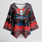 ANZAC Day Newcastle Knights Kimono Sleeve Blouse Military Memorial Aboriginal Indigenous Art