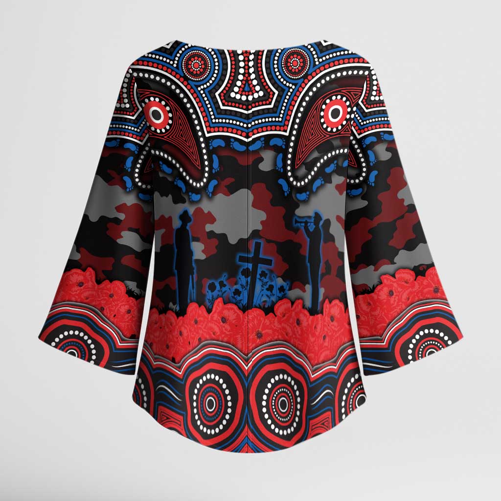 ANZAC Day Newcastle Knights Kimono Sleeve Blouse Military Memorial Aboriginal Indigenous Art