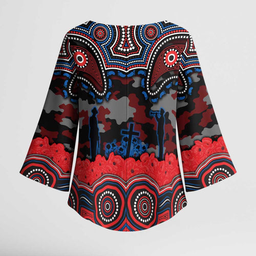 ANZAC Day Newcastle Knights Kimono Sleeve Blouse Military Memorial Aboriginal Indigenous Art