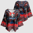 ANZAC Day Newcastle Knights Kimono Sleeve Blouse Military Memorial Aboriginal Indigenous Art