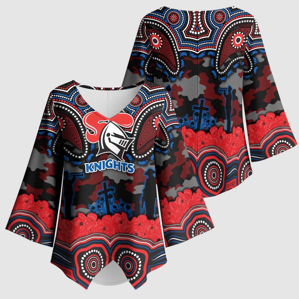 ANZAC Day Newcastle Knights Kimono Sleeve Blouse Military Memorial Aboriginal Indigenous Art