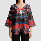 ANZAC Day Newcastle Knights Kimono Sleeve Blouse Military Memorial Aboriginal Indigenous Art