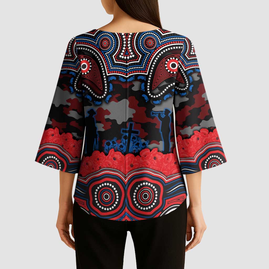 ANZAC Day Newcastle Knights Kimono Sleeve Blouse Military Memorial Aboriginal Indigenous Art