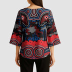ANZAC Day Newcastle Knights Kimono Sleeve Blouse Military Memorial Aboriginal Indigenous Art