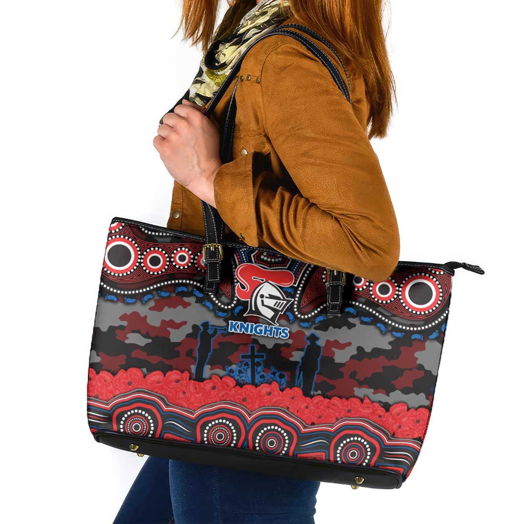 ANZAC Day Newcastle Knights Leather Tote Bag Military Memorial Aboriginal Indigenous Art