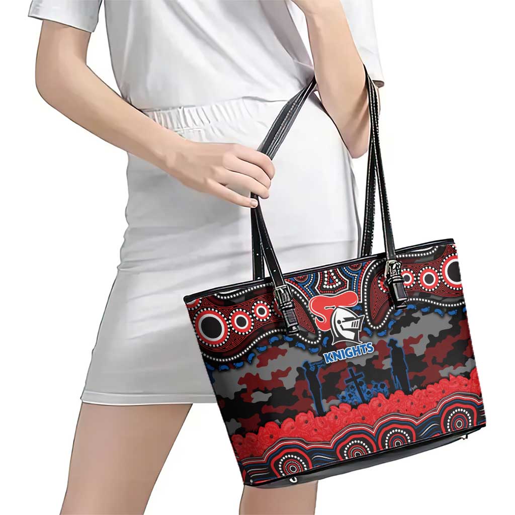 ANZAC Day Newcastle Knights Leather Tote Bag Military Memorial Aboriginal Indigenous Art
