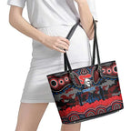 ANZAC Day Newcastle Knights Leather Tote Bag Military Memorial Aboriginal Indigenous Art