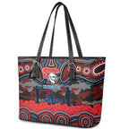 ANZAC Day Newcastle Knights Leather Tote Bag Military Memorial Aboriginal Indigenous Art