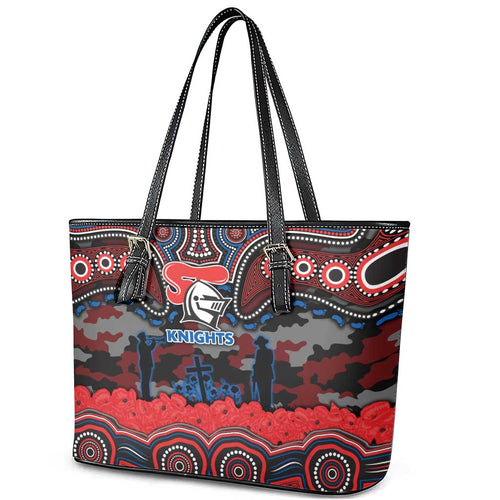 ANZAC Day Newcastle Knights Leather Tote Bag Military Memorial Aboriginal Indigenous Art