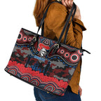 ANZAC Day Newcastle Knights Leather Tote Bag Military Memorial Aboriginal Indigenous Art