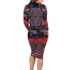 ANZAC Day Newcastle Knights Long Sleeve Bodycon Dress Military Memorial Aboriginal Indigenous Art