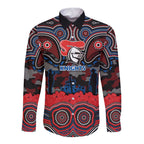ANZAC Day Newcastle Knights Long Sleeve Button Shirt Military Memorial Aboriginal Indigenous Art