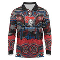 ANZAC Day Newcastle Knights Long Sleeve Polo Shirt Military Memorial Aboriginal Indigenous Art