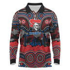 ANZAC Day Newcastle Knights Long Sleeve Polo Shirt Military Memorial Aboriginal Indigenous Art