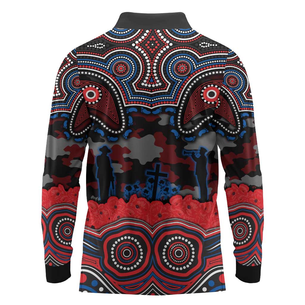 ANZAC Day Newcastle Knights Long Sleeve Polo Shirt Military Memorial Aboriginal Indigenous Art