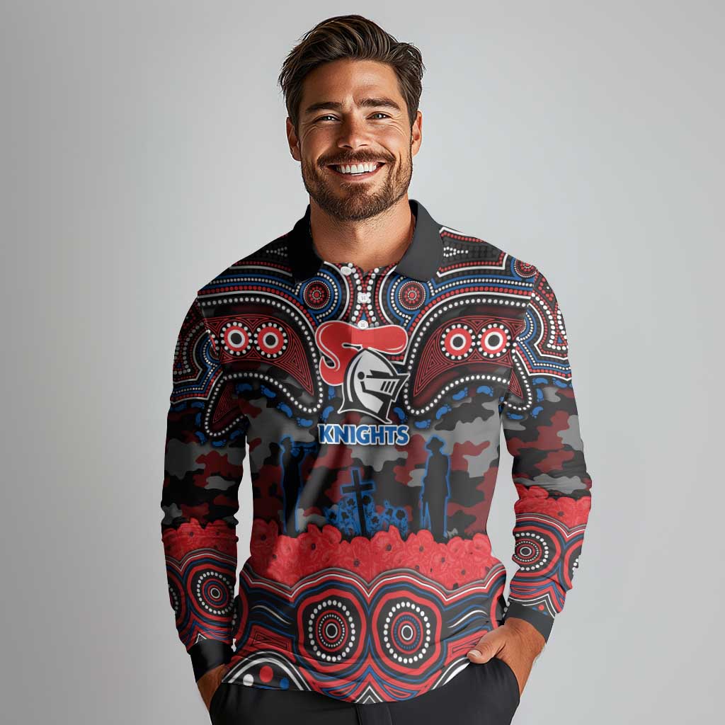 ANZAC Day Newcastle Knights Long Sleeve Polo Shirt Military Memorial Aboriginal Indigenous Art