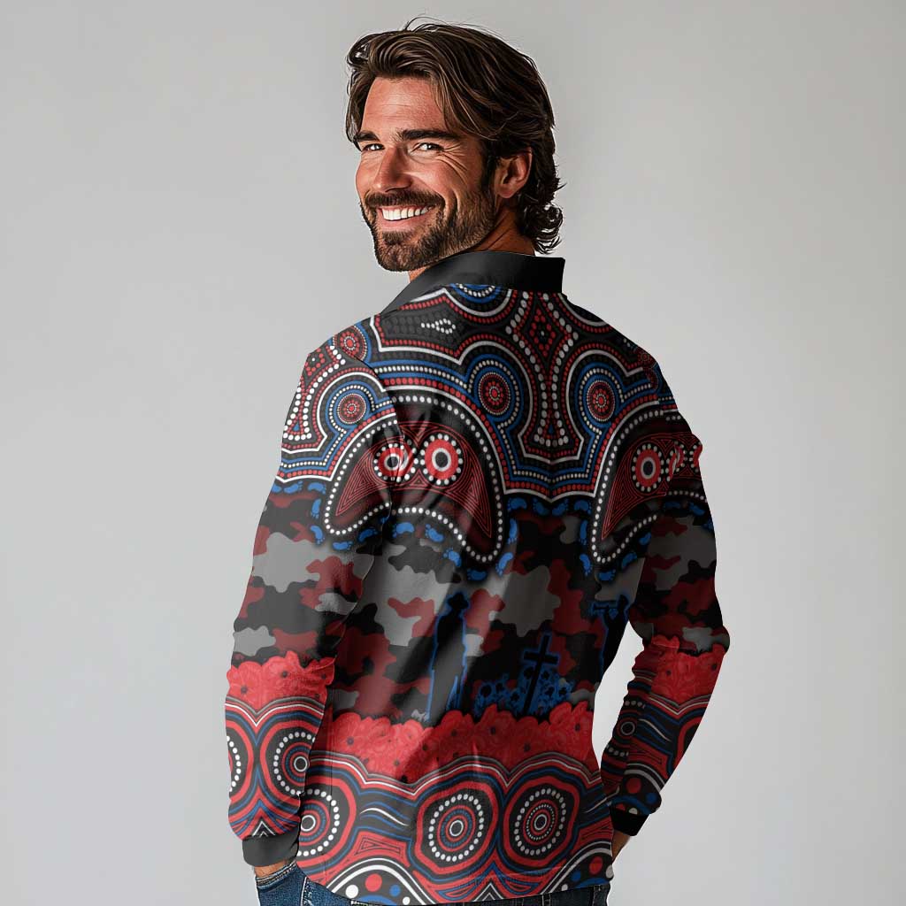 ANZAC Day Newcastle Knights Long Sleeve Polo Shirt Military Memorial Aboriginal Indigenous Art