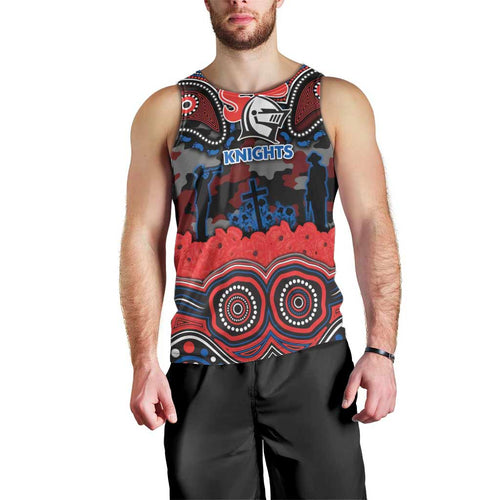 ANZAC Day Newcastle Knights Men Tank Top Military Memorial Aboriginal Indigenous Art