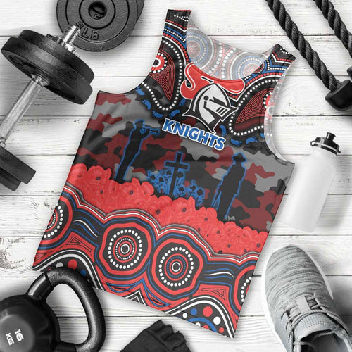 ANZAC Day Newcastle Knights Men Tank Top Military Memorial Aboriginal Indigenous Art