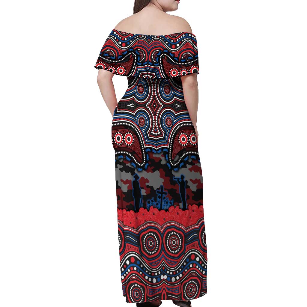 ANZAC Day Newcastle Knights Off Shoulder Maxi Dress Military Memorial Aboriginal Indigenous Art