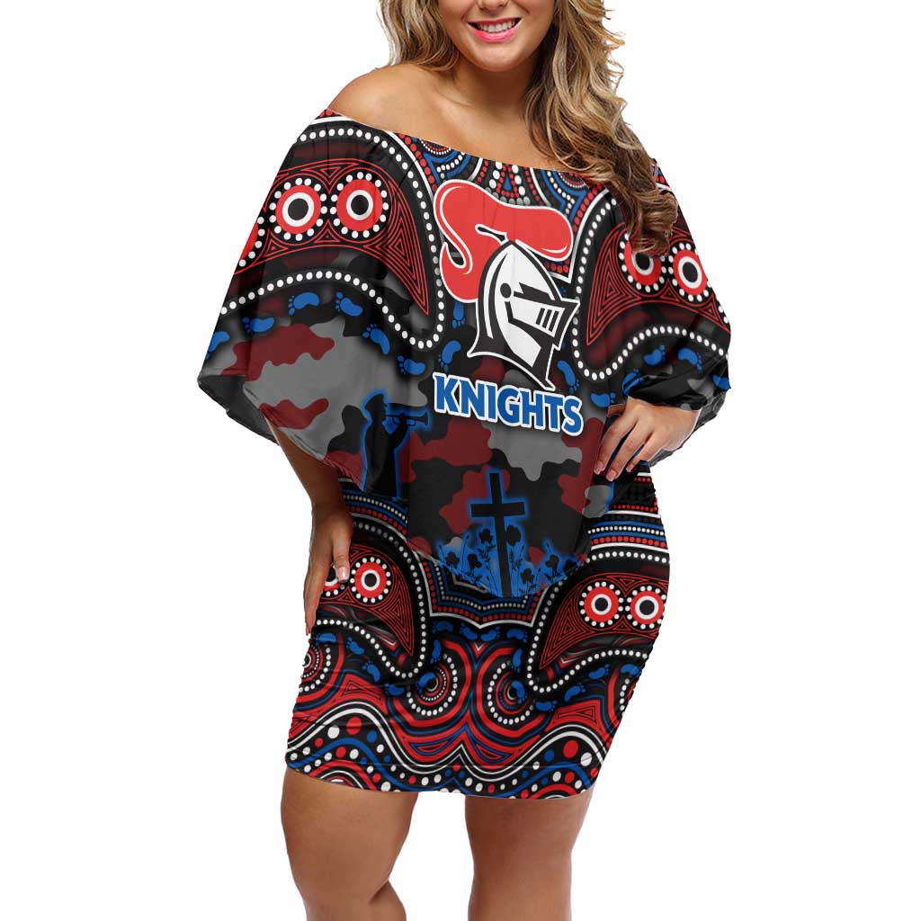 ANZAC Day Newcastle Knights Off Shoulder Short Dress Military Memorial Aboriginal Indigenous Art