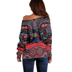 ANZAC Day Newcastle Knights Off Shoulder Sweater Military Memorial Aboriginal Indigenous Art