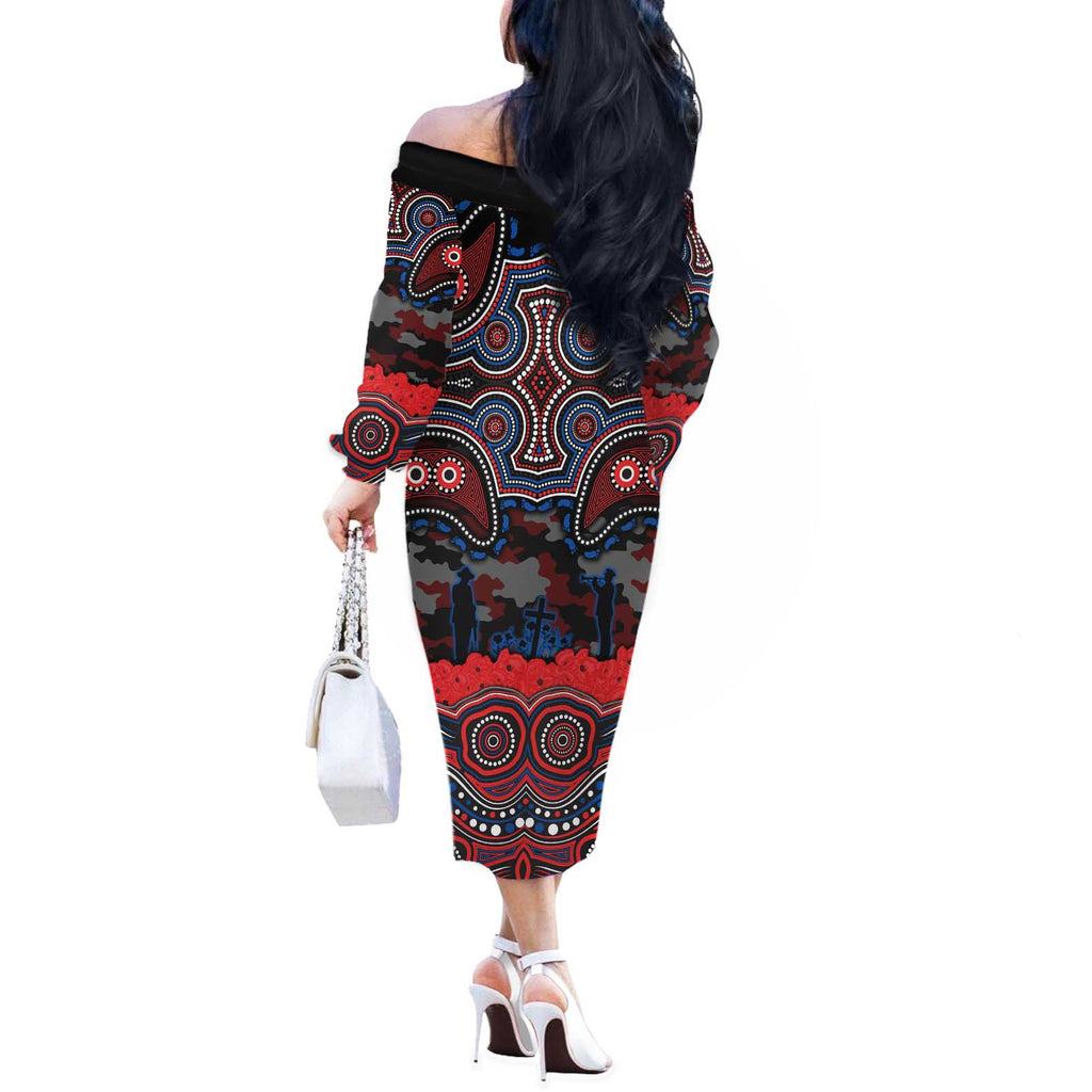 ANZAC Day Newcastle Knights Off The Shoulder Long Sleeve Dress Military Memorial Aboriginal Indigenous Art