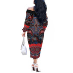 ANZAC Day Newcastle Knights Off The Shoulder Long Sleeve Dress Military Memorial Aboriginal Indigenous Art