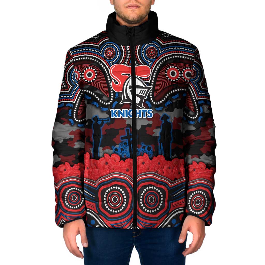 ANZAC Day Newcastle Knights Padded Jacket Military Memorial Aboriginal Indigenous Art