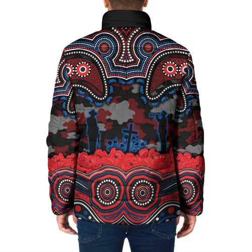 ANZAC Day Newcastle Knights Padded Jacket Military Memorial Aboriginal Indigenous Art