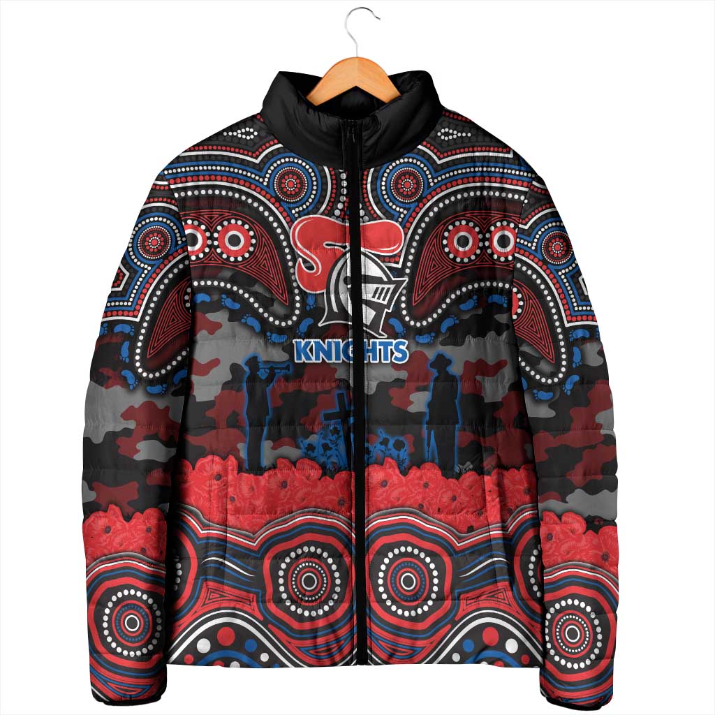 ANZAC Day Newcastle Knights Padded Jacket Military Memorial Aboriginal Indigenous Art