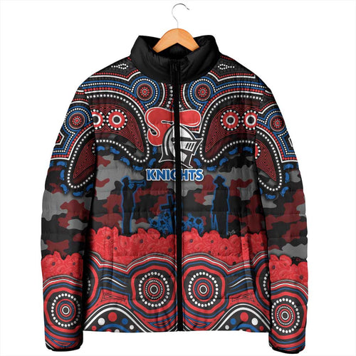 ANZAC Day Newcastle Knights Padded Jacket Military Memorial Aboriginal Indigenous Art