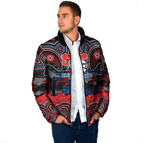 ANZAC Day Newcastle Knights Padded Jacket Military Memorial Aboriginal Indigenous Art