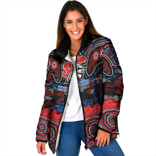 ANZAC Day Newcastle Knights Padded Jacket Military Memorial Aboriginal Indigenous Art