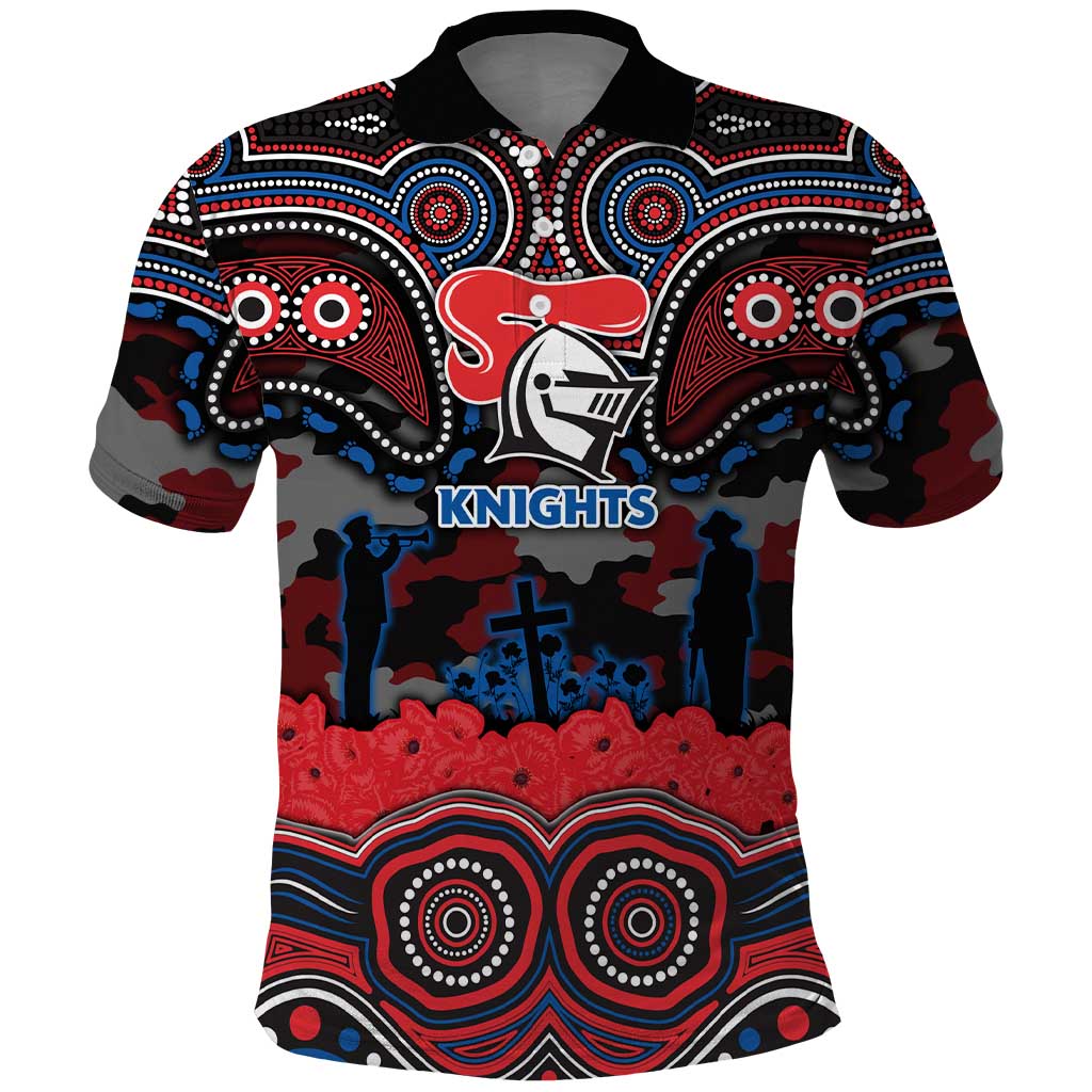 ANZAC Day Newcastle Knights Polo Shirt Military Memorial Aboriginal Indigenous Art