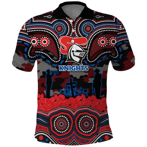 ANZAC Day Newcastle Knights Polo Shirt Military Memorial Aboriginal Indigenous Art