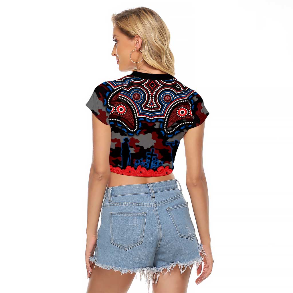 ANZAC Day Newcastle Knights Raglan Cropped T Shirt Military Memorial Aboriginal Indigenous Art