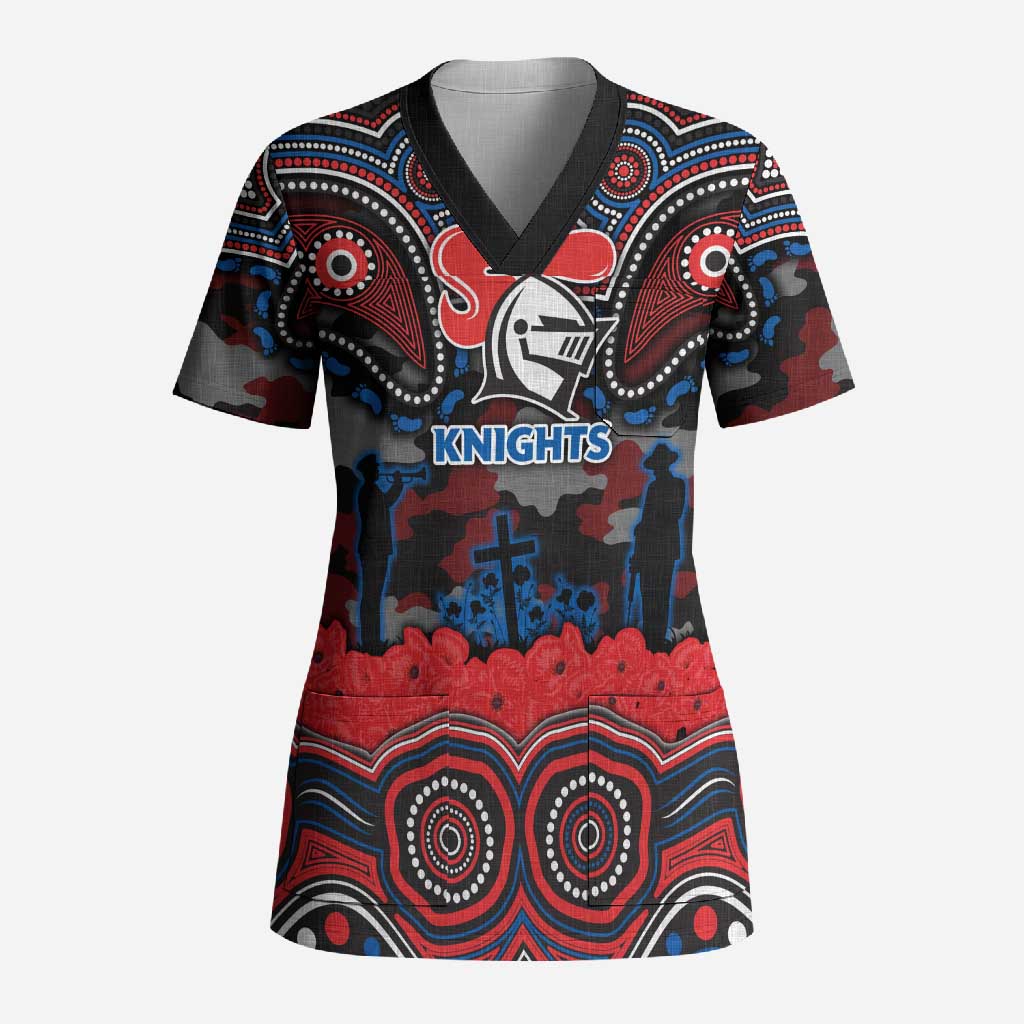 ANZAC Day Newcastle Knights Scrub Top Military Memorial Aboriginal Indigenous Art