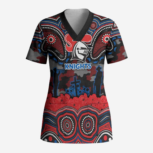 ANZAC Day Newcastle Knights Scrub Top Military Memorial Aboriginal Indigenous Art