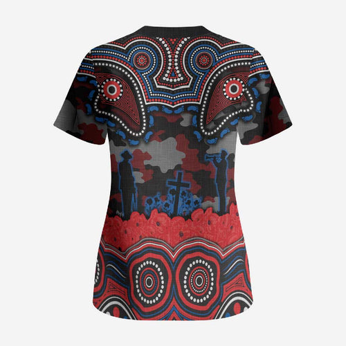 ANZAC Day Newcastle Knights Scrub Top Military Memorial Aboriginal Indigenous Art