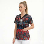 ANZAC Day Newcastle Knights Scrub Top Military Memorial Aboriginal Indigenous Art