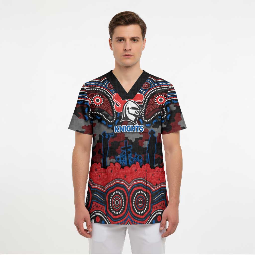 ANZAC Day Newcastle Knights Scrub Top Military Memorial Aboriginal Indigenous Art