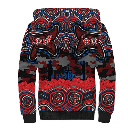 ANZAC Day Newcastle Knights Sherpa Hoodie Military Memorial Aboriginal Indigenous Art