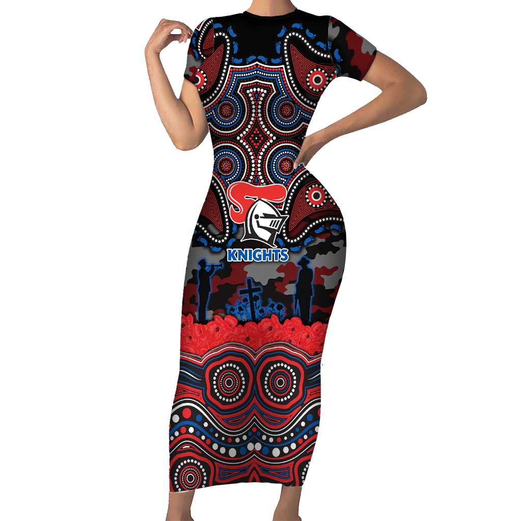 ANZAC Day Newcastle Knights Short Sleeve Bodycon Dress Military Memorial Aboriginal Indigenous Art