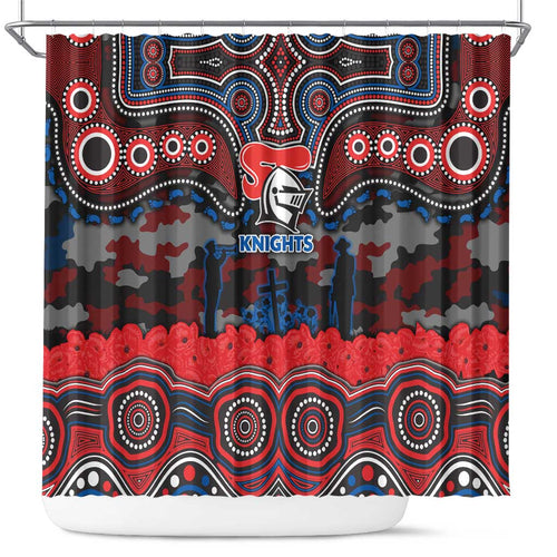 ANZAC Day Newcastle Knights Shower Curtain Military Memorial Aboriginal Indigenous Art